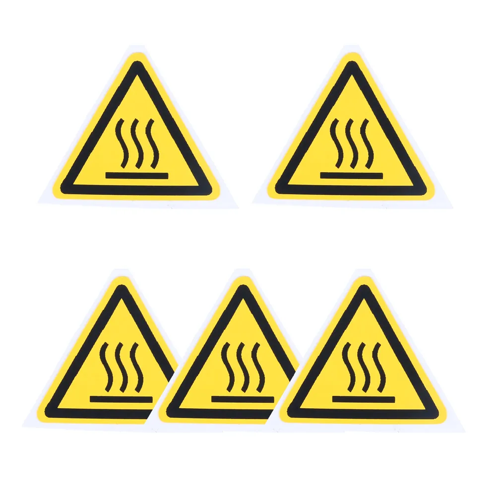 5pcs Safety Sign Sticker "Pay attention to high temperature" Pattern Equilateral Triangle 25/50/100mm Warning Danger Label Tag