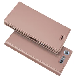 Luxurious Matte Wallet Phone Case with Magnetic Closure - Business Style Flip Cover for Sony XZ1 Compact (Pink Gold)