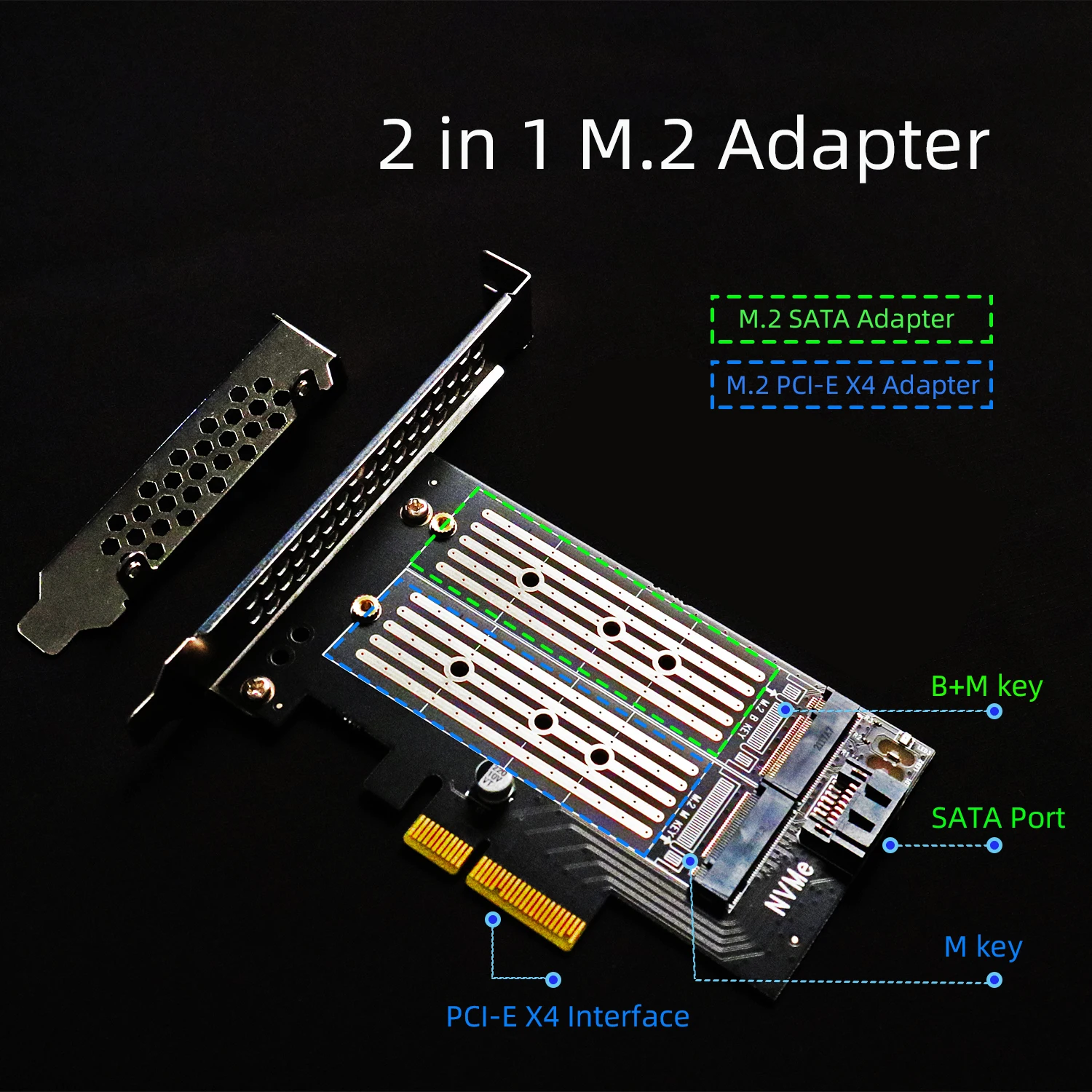 Dual M.2 PCIE NVMe 4.0/3.0 Adapter for M.2 PCIE NVMe SSD and M.2 NGFF SATA SSD - 2
