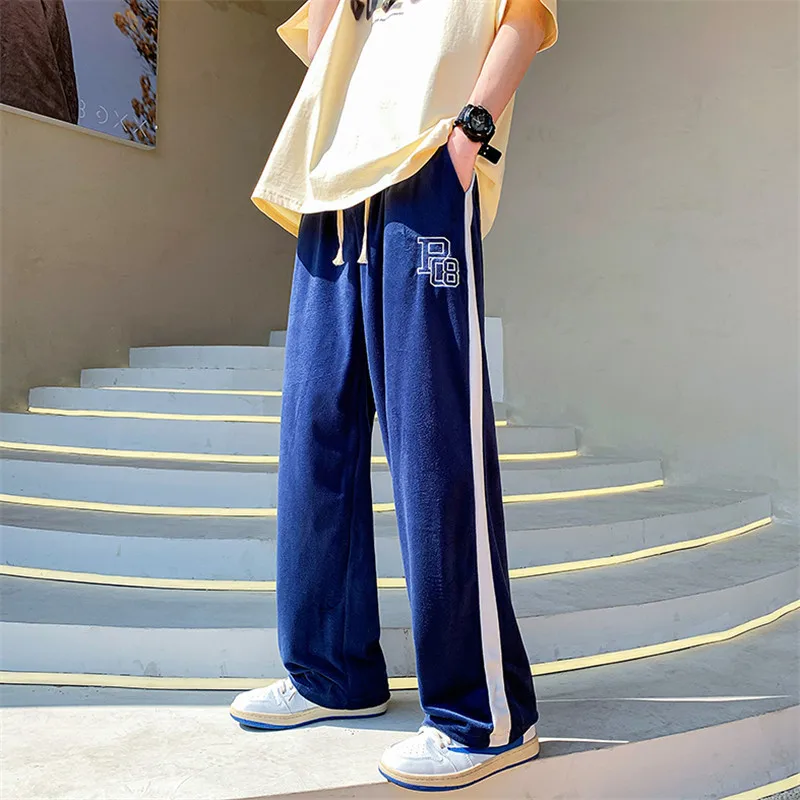 

Wide-Leg Pants Men's Spring and Summer Korean Ins Trendy Straight Loose Track Pants Hong Kong Style Stripes Casual Draped Pants