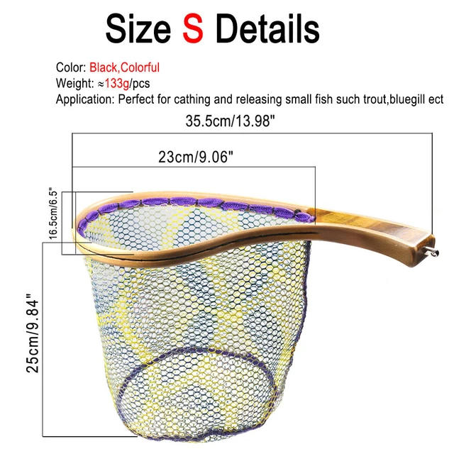 Vampfly S~M Solid Wooden Handle Fly Fishing Landing Net Trout Net Catch &  Release