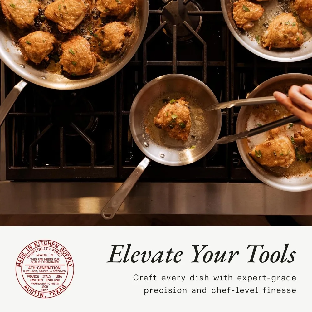 Cookware - 3-Piece (Includes 8",10",12") Stainless Frying Pan Set - 5 Ply Stainless Clad