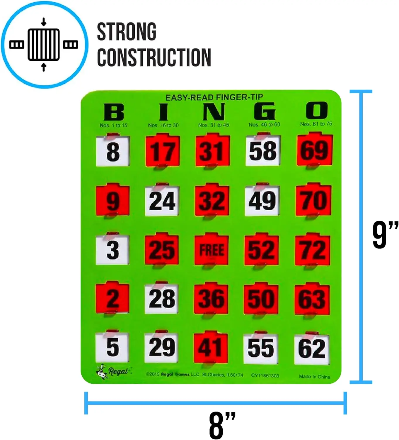 Bingo Shutter Slide Bingo Cards Only 8&rdquo; x 9&rdquo;-5-Ply Green Cardstock Easy to Read No Duplicates Red Sliding Windows
