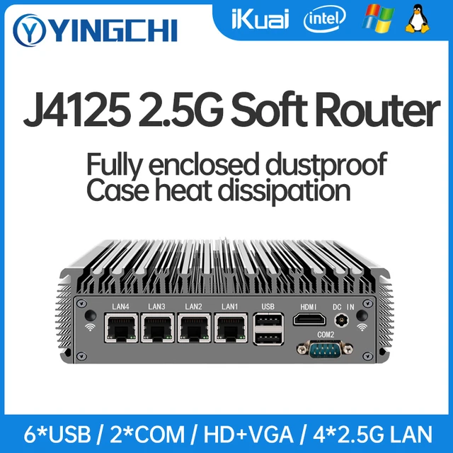 YINGCHI Intel Celeron J4125/N5095 Pentium J6426 Fanless Soft