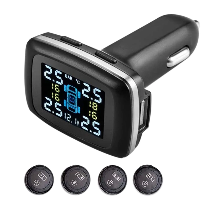 

Car TPMS Tire Pressure Monitor Cigarette- Lighter Tire Pressure Alarm System USB Port Tire Pressure Detection System