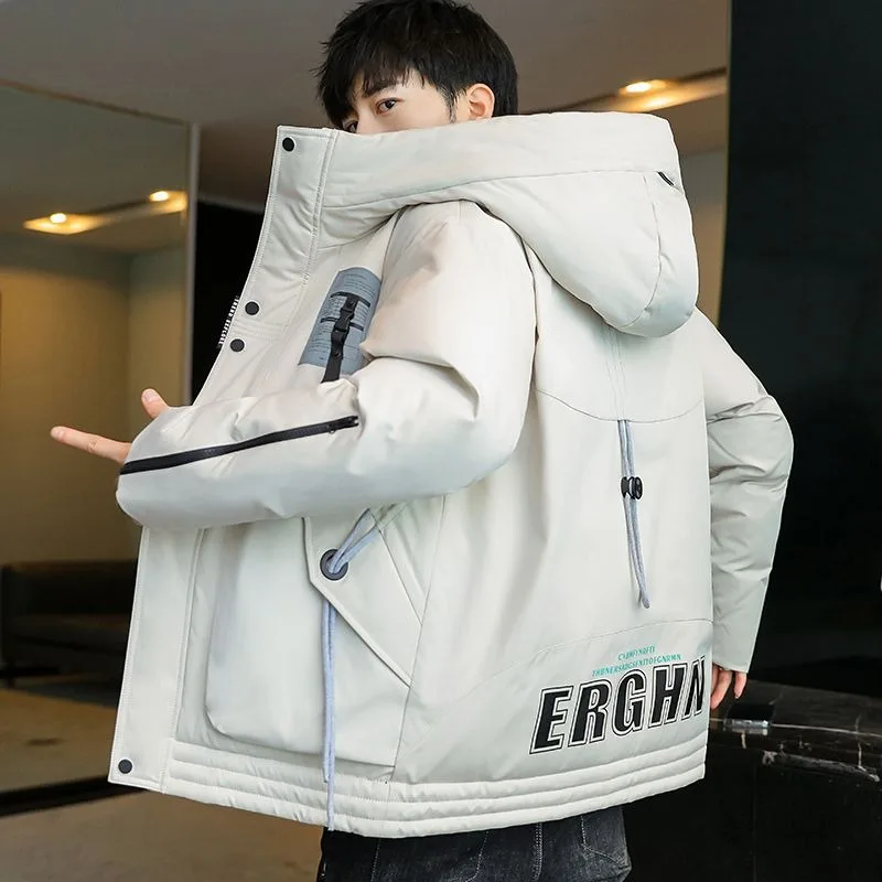 2023 New Men Down Cotton Coat Winter Jacket Short Loose Trend Parkas Thicken Warm Student Outwear Hooded Leisure Overcoat