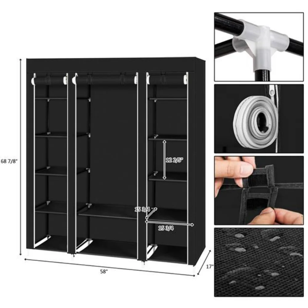 Closet Wardrobe Portable Closet for Bedroom Clothes Rail with Non-Woven Fabric Cover Clothes Storage Organizer  12 Compartments 5