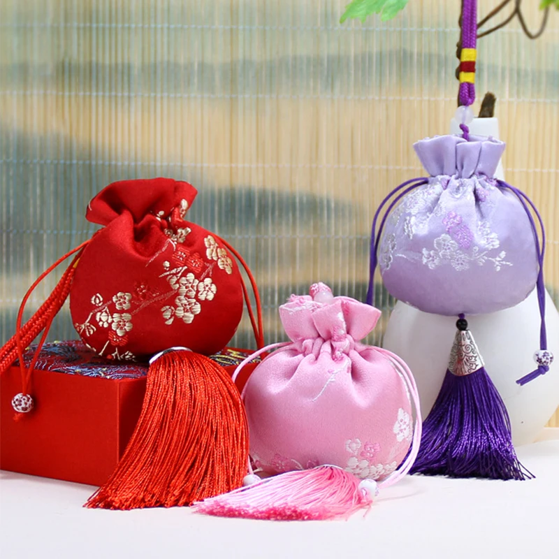 Embroidery Drawstring Storage Bag Tassel Small Empty Pouch Car Pendant Children Baby Mosquito Repellent Lavender