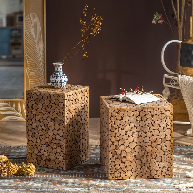 Retro Small Bedroom Bedside Table Lounge Living Room Log Coffee American Apartment Sofa Side Mesa Para Balcon Home Furniture