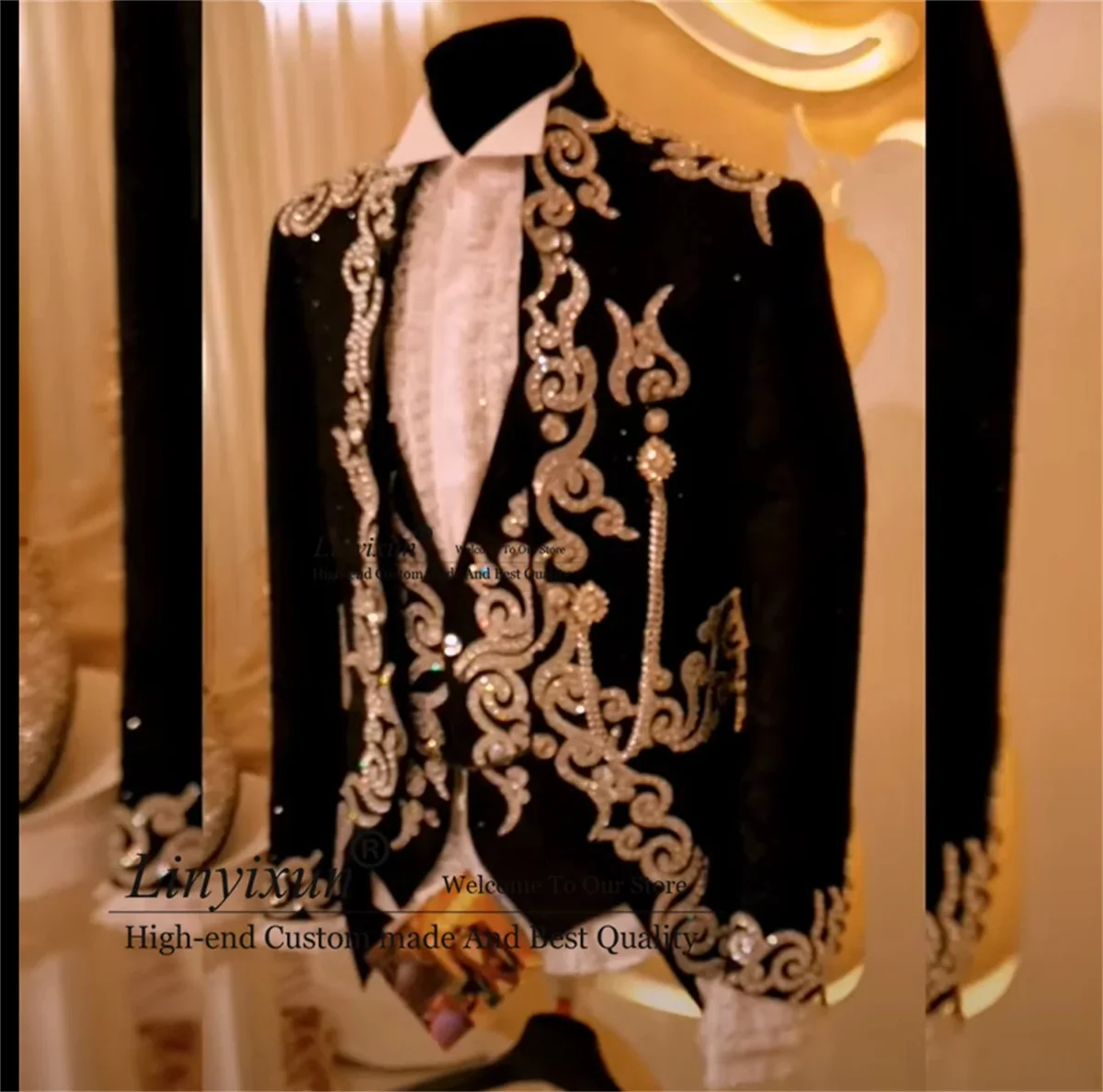 Traje 2 Piezas Esmoquin Hombre Negro Solapa Pico Cruzado - Elegante Para Boda Y Eventos Formales