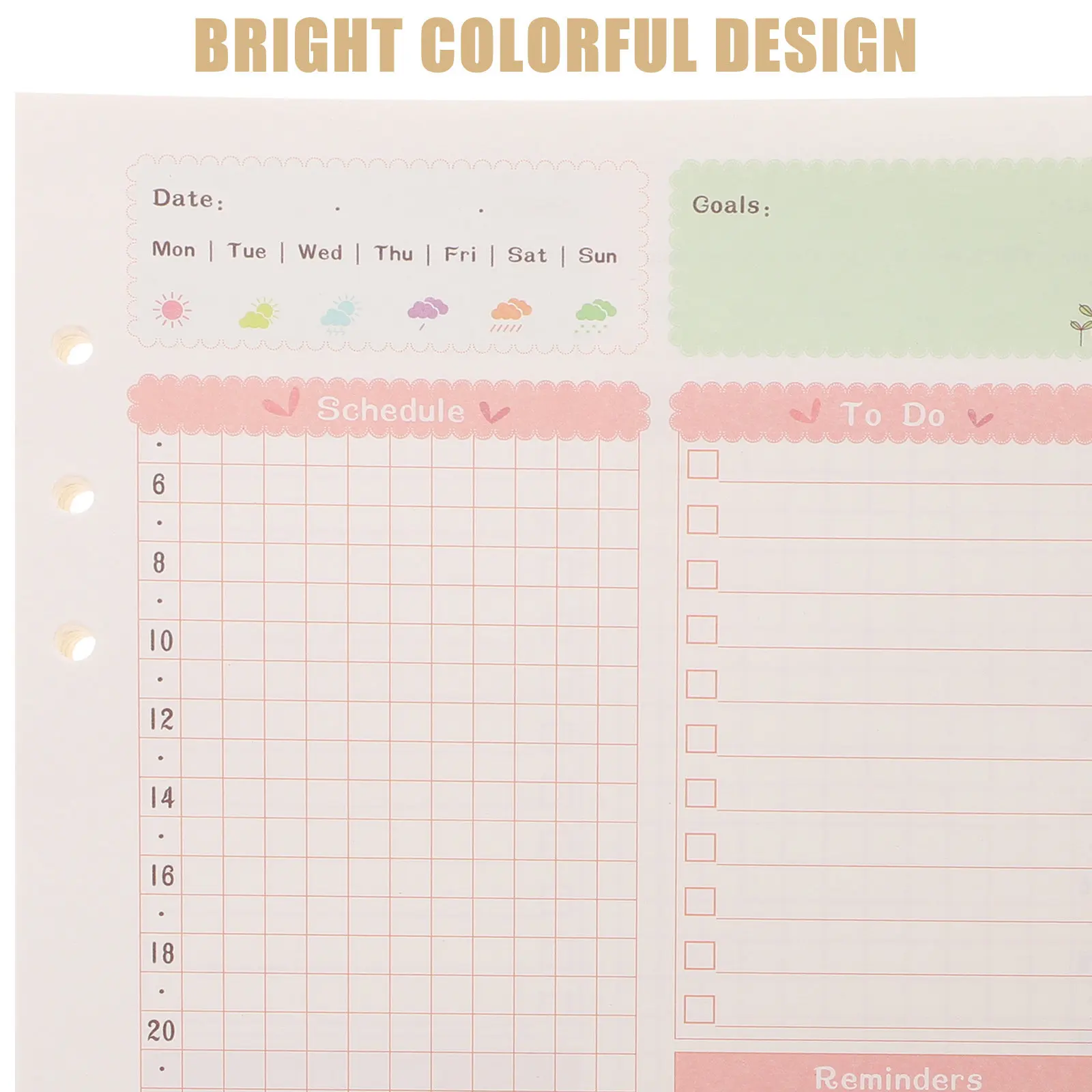 1Pcs 핸드 저널 용지 리필 A5 사이즈 다채로운 6 홀 루스 리프 용지 (스파이럴 노트북, 데일리 플래너 노트북용)