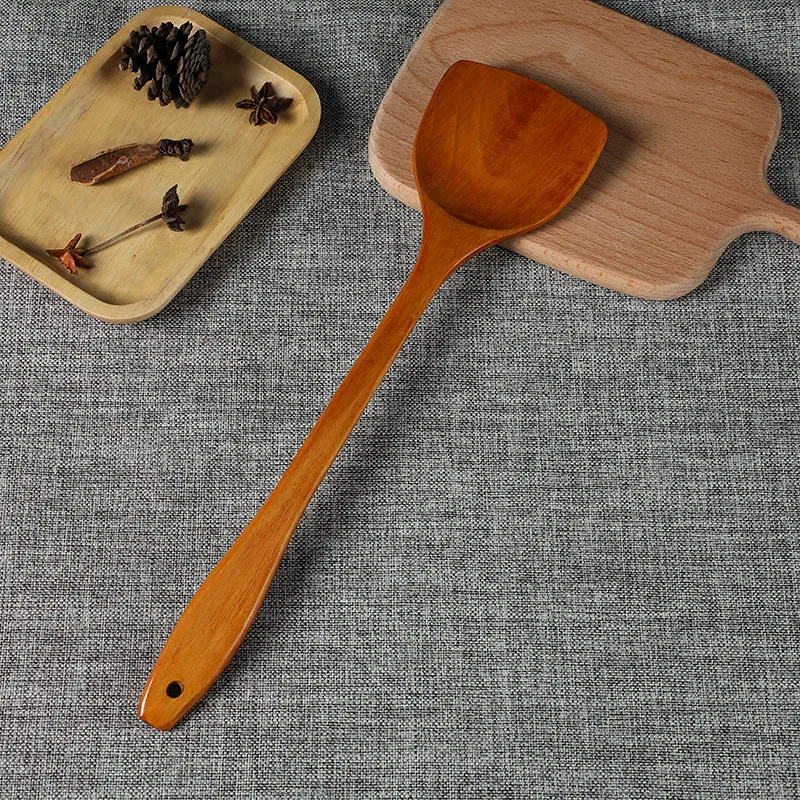 Bamboo and Wood Spatula 39cm Non Stick Pots Smokeless Pot Long Handled Wooden Shovel Kitchen Cooking Gadgets Spatula, pancake spatula