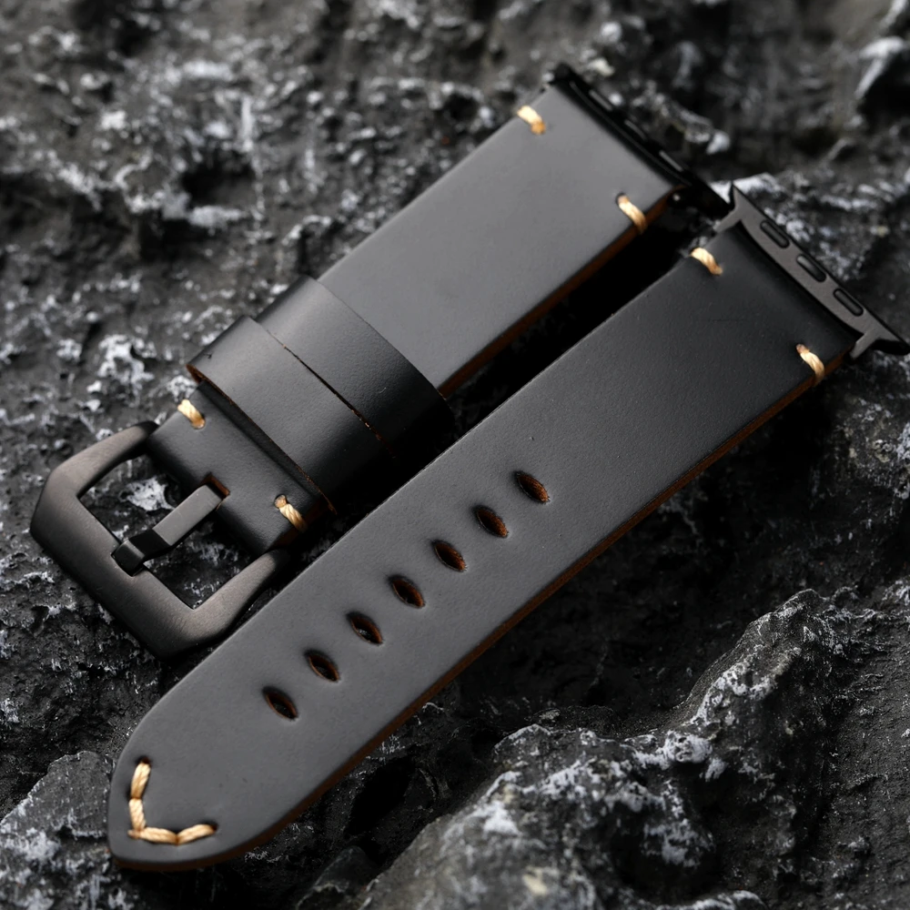 اليدوية الأسود حزام جلد طبيعي ، والجلود سميكة ل IW...