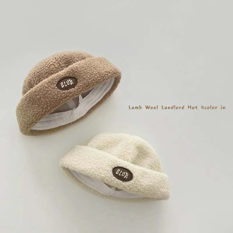 2023 New Plush Baby Hat Autumn Winter Children's Hat Korea Solid Lamb Hair Baby Pullover Hat For Boys Girls