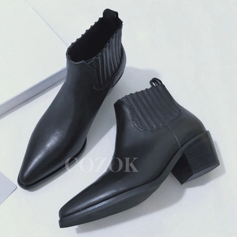 

Autumn Women Ankle Boots 2023 New Concise Atmosphere Height Increasing Leather Boots Versatile Pointed Toe Female High Heels