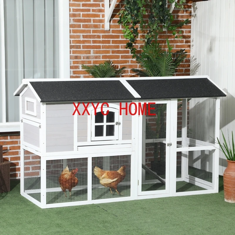 

Light Gray 77.5" x 32.5" x 46" Wooden Chicken Coop with Run, Hen House with Nesting Box, Removable Tray, Outdoor Poultry Cage