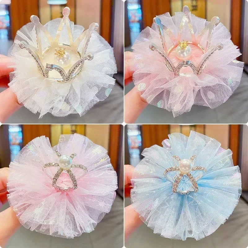 Children Girls Princess Hairpin Vintage Crown Rhinestone Lace Cute Hair Clip Pin for Kids Party Birthday Christmas Accessories