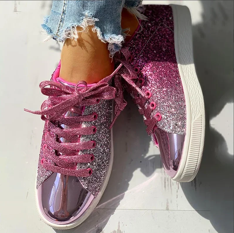 Wome Sneakers Bling Golden Shoes Casual - Uniqwear