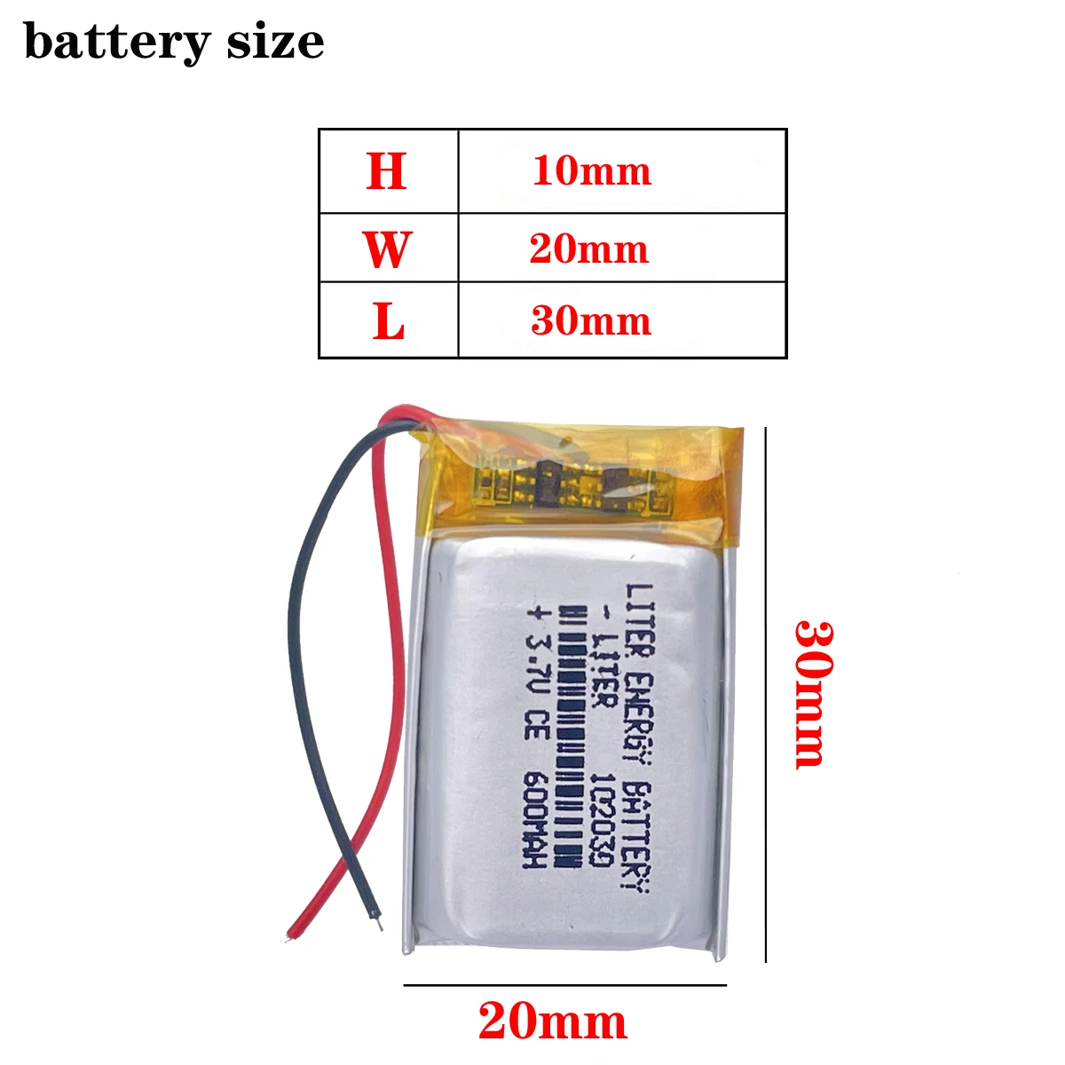 Liter energy battery Good Qulity 3.7V,600mAH,102030 Polymer lithium ion / Li-ion battery for TOY,POWER BANK,GPS,mp3,mp4
