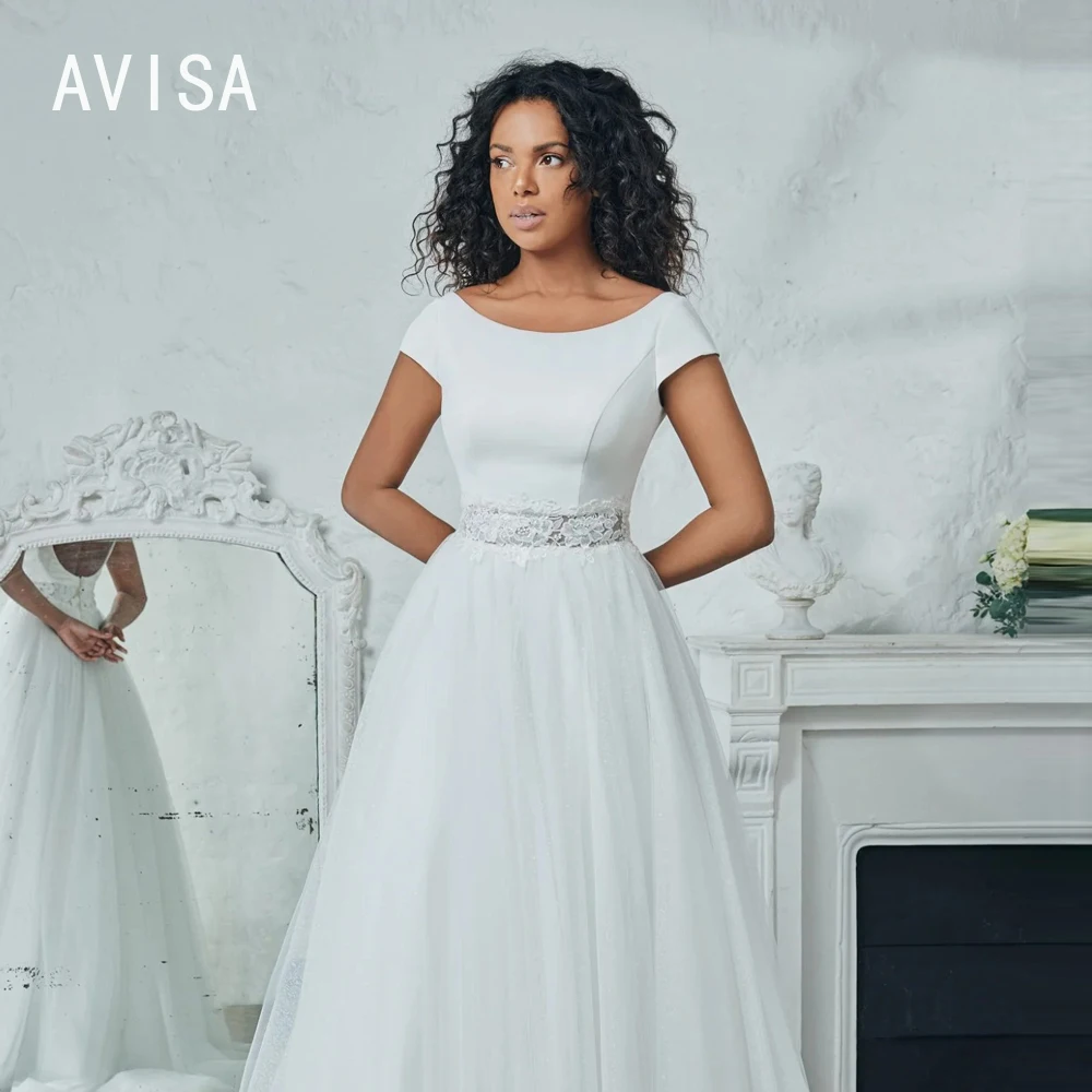 Simple O-neck Wedding Dress Off The Shoulder Backless Vestido De Noiva Lace Appliqued Sweetheart Ball Gown Lace Up