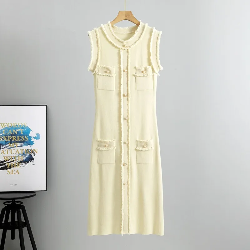 

Women Elegant Knitted Dress Summer 2024 New Women Fashion Slim-fit Slim Dress Lady High Quality Sleeveless Vest Bodycon Dress