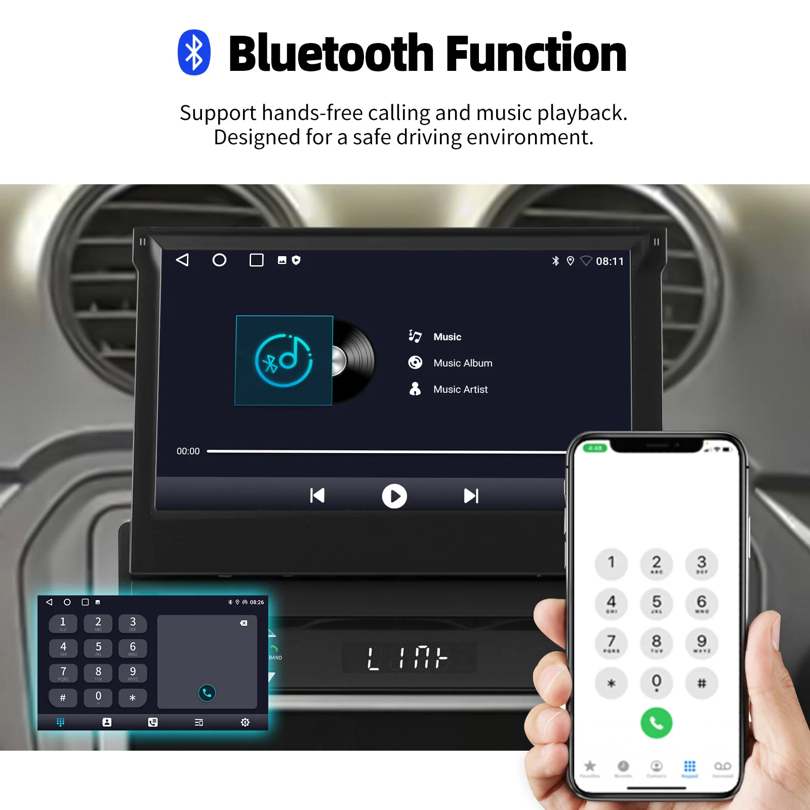 ESSGOO Autoradio Android15 7" 4+64 GB / 2+64 GB Manuell Retraktil Ausklappbar GPS Navigation WiFi RDS USB Typ-C Wireless CarPlay Bluetooth Lenkradsteuerung Mirror Link Android Auto Touchscreen – Detail 11