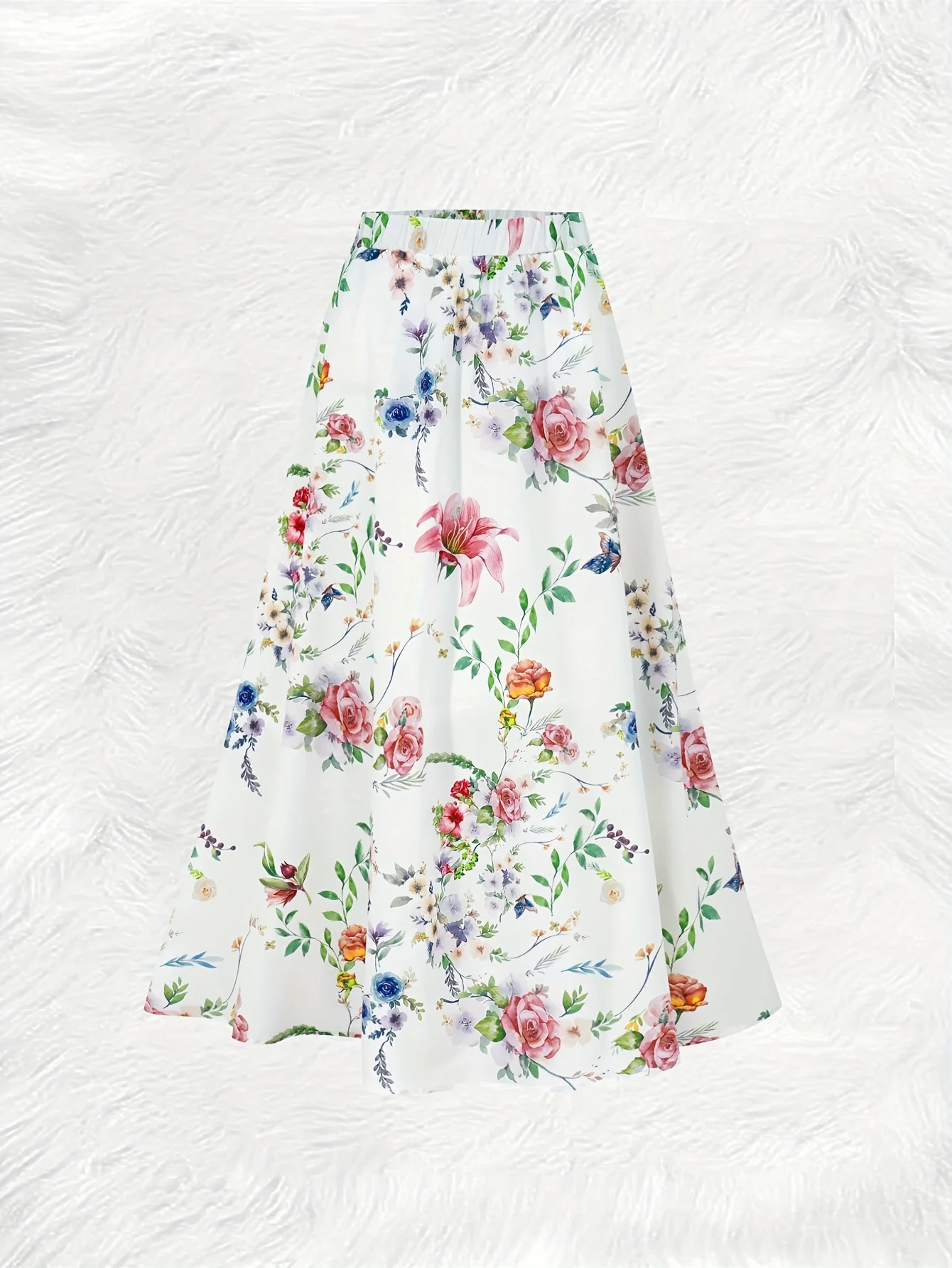 Women's Floral Print Midi Skirt Vacation Style High Waist A Line Summer Casual Skirt for Women Elastic Waist Flowy Skirt 3
