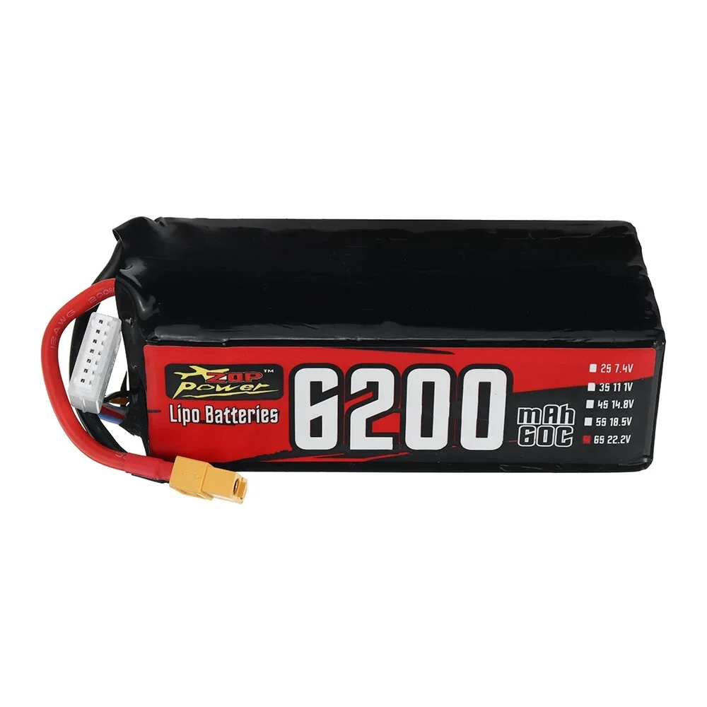 

ZOP Power 22.2V 6200mAh 60C 6S 137.64Wh LiPo Battery XT60 Plug for RC Drone