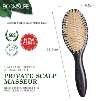 Custom Black Color Boar Bristles Hair Brush Mix Nylon USA Oak Wood Handle Massage HairBrush Women Hair Comb Long Short Hair Care