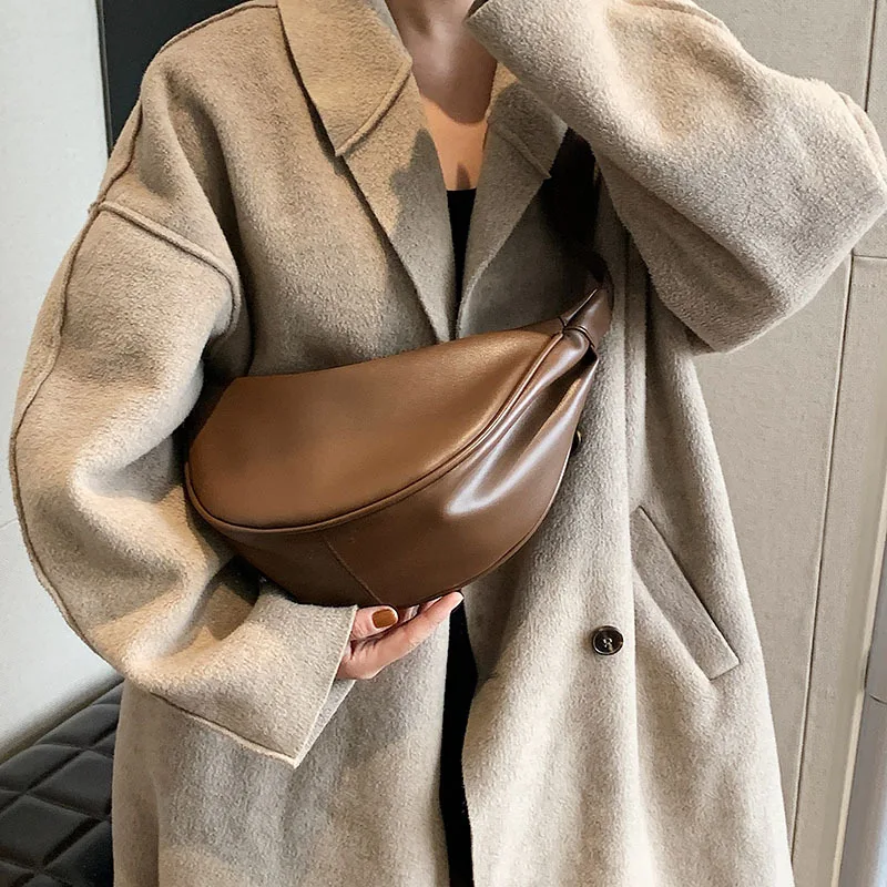 

PU Leather Vintage Crossbody Bag Korean Style Casual Hobo Bag Dumpling Shoulder Zipper Solid Color Commuter Travel Purse Handbag