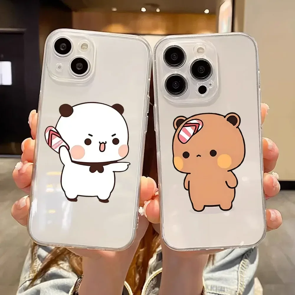 Adorable Cartoon Panda Couple Clear Soft Phone Case Cover