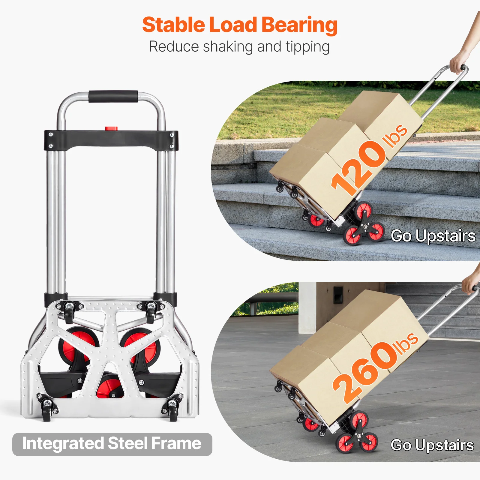 SucceBuy 260lbs Folding Hand Truck with Telescoping Handle & 2 Elastic Ropes Stair Climbing Cart Dolly for Warehouse Moving