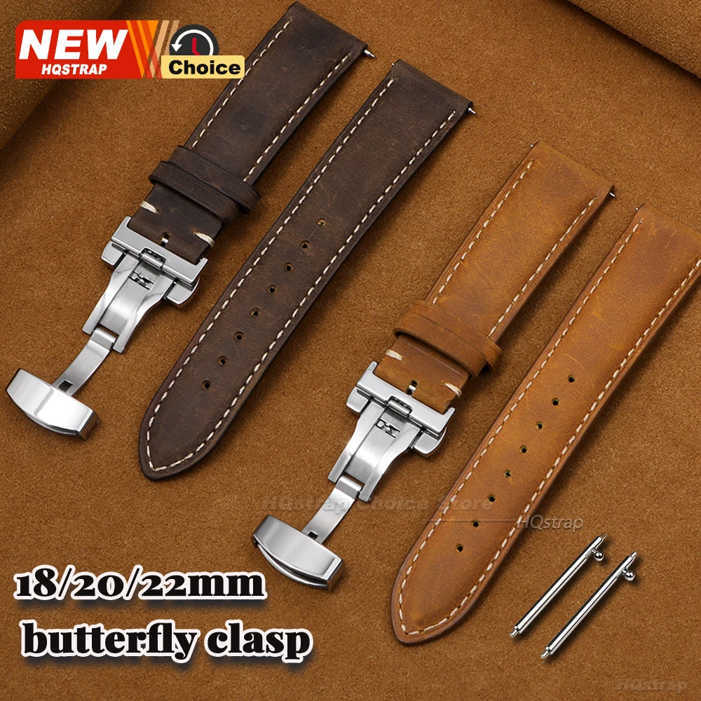 Elegant Genuine Leather Butterfly Clasp Watchband - Premium Strap Wristband Accessories