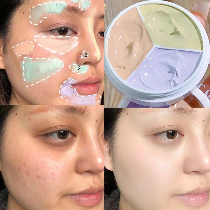 방수 3 색 컨실러 팔레트, 풀 커버 페이스 메이크업 커버, 다크 서클 여드름 모공 파운데이션 베이스 크림 화장품 