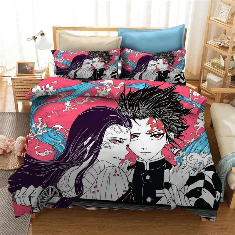 Anime Demon Slayer Duvet Cover Pillowcase 3D Printed Bedding Set Double Twin Full Queen King Adult Kids Bedclothes Quilt Cover 5