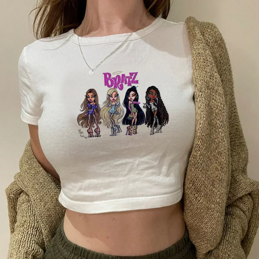 Bratz 빈티지 사이버 Y2k 크롭탑 소녀, 하라주쿠 페어리코어 히피 Yk2 티셔츠