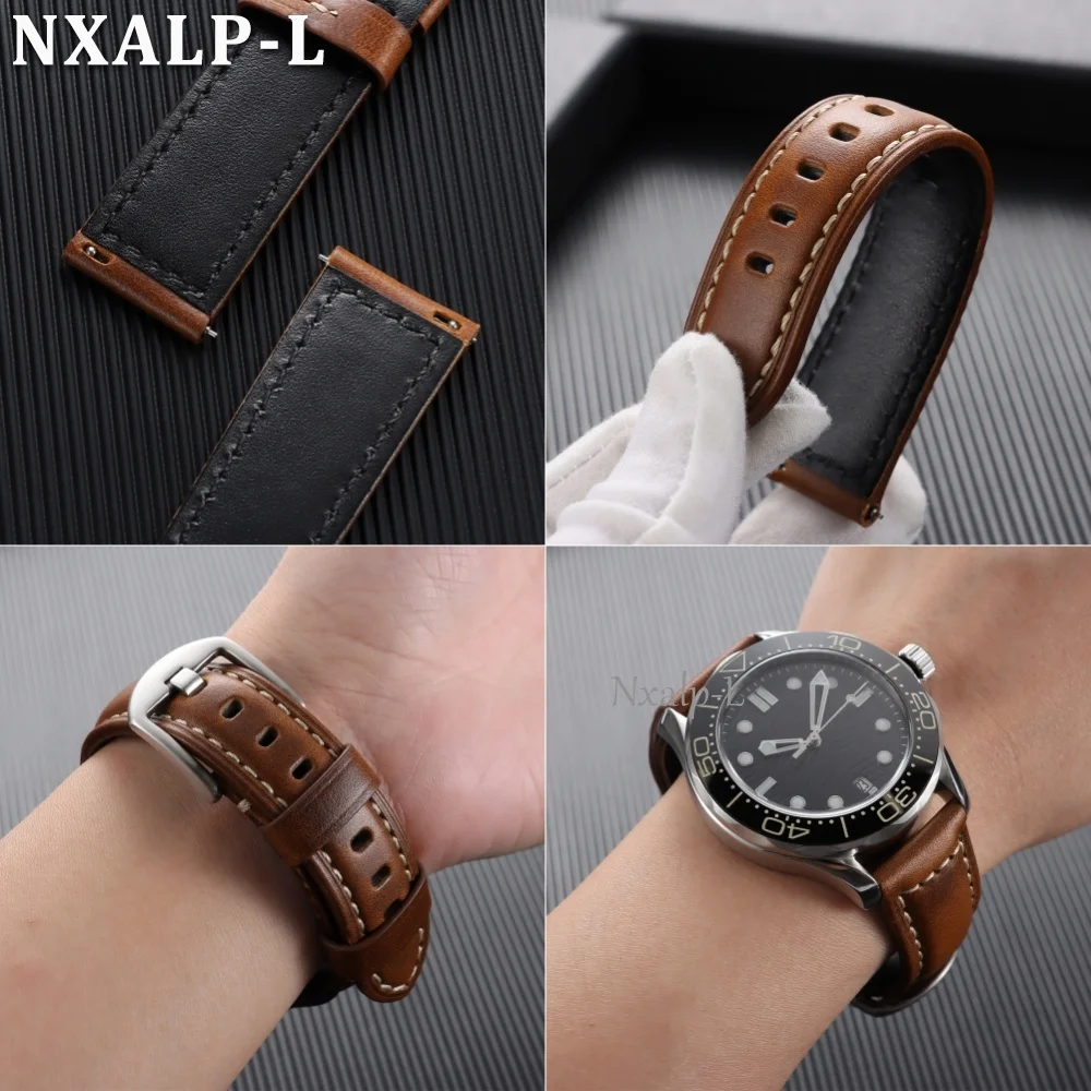 Luxurious Oil Wax Cowhide Genuine Leather Watch Band with Quick Release