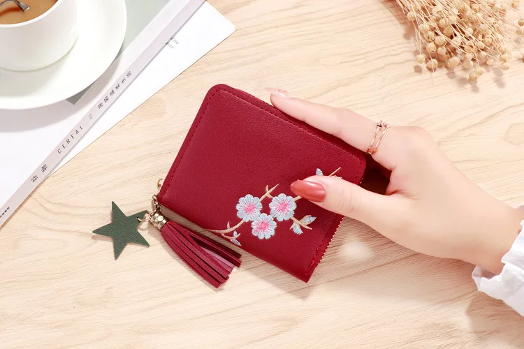 Portafoglio Donna Piccolo Con Cuore Ricamato - Portamonete In Pelle PU Con Multi Scomparti Per Carte E Monete