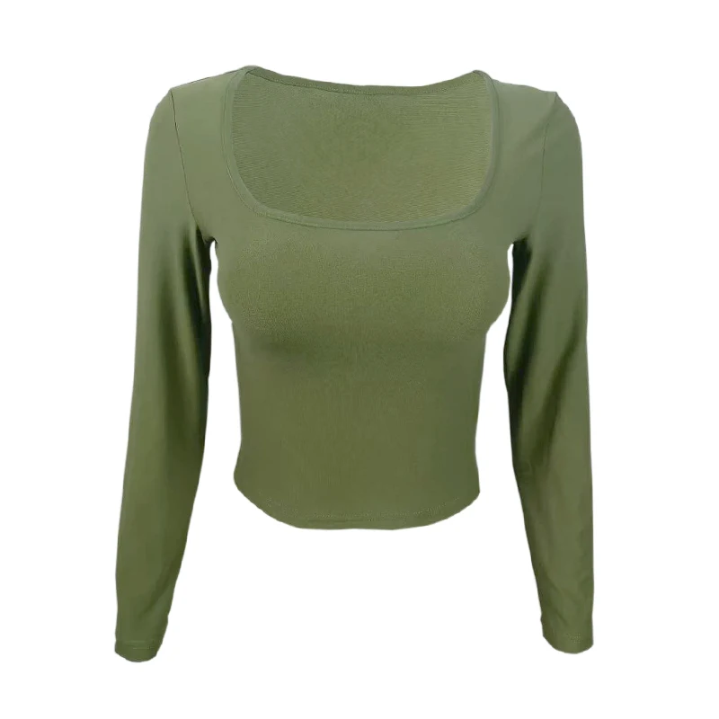 Long Sleeve Slim Fit Square-Cut Collar Women's Tee - Street Style Fall Collection