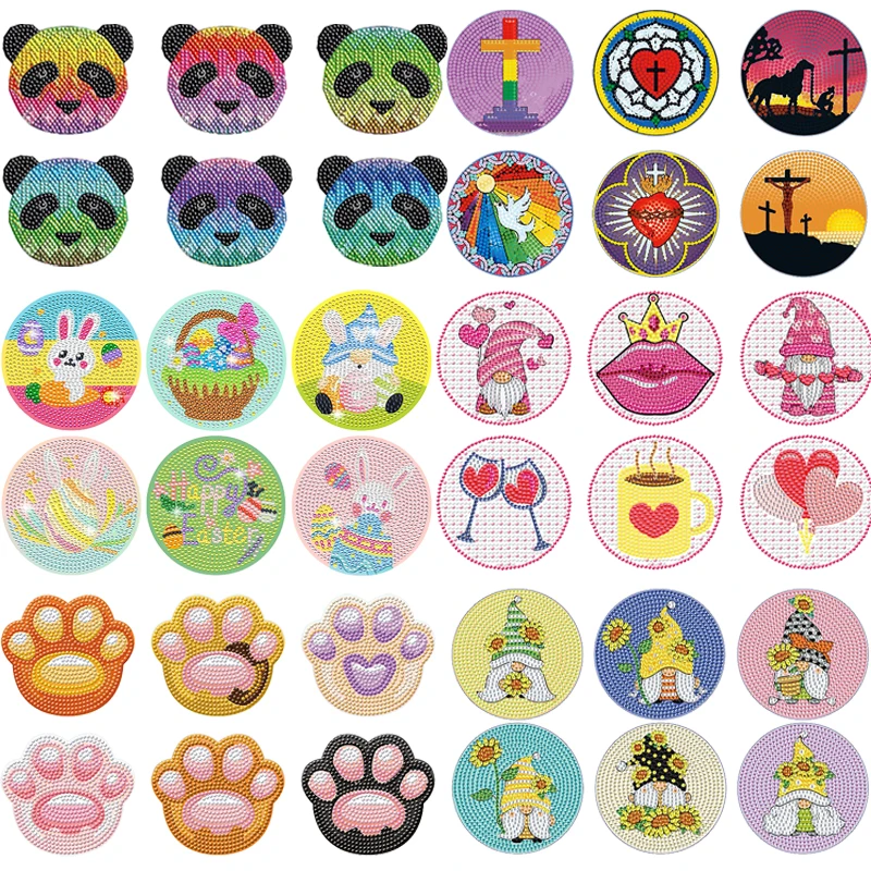 

DIY Acrylic Diamond Painting Coasters Sea Landscape Gnome Pattern Coaster Cup Cushion With Rack Kitchen Accessories Handicrafts