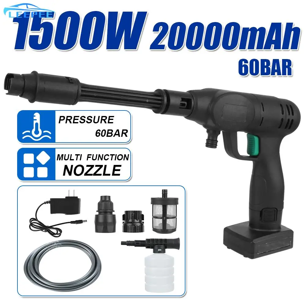 

60Bar Portable Car Wash Pressure Cleaner 9000/20000mAh Spray Water Gun Cleaning Machine 1500W Cordless High Pressure Car Washer