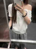 T-shirts femmes solide Simple été décontracté Cleanfit à manches courtes tout-match jeunes filles Streetwear Y2k haut vêtements esthétiques Ins 6