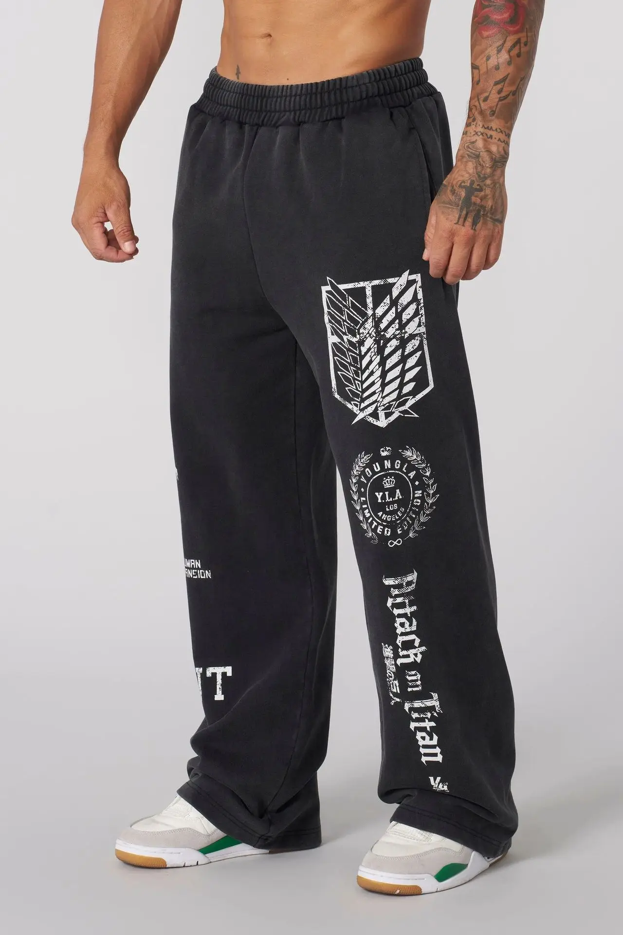 American co branded anime Attack on Titan: Slow Runner Cotton looped printed wide leg casual pants 5