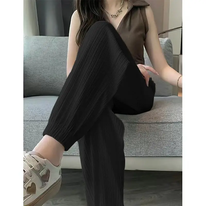 Ice Silk Casual Wide Leg Harem Pants Trousers Solid Elastic Waist Women Clothing Streetweat Sport  Ankle-Length Pants Summer New