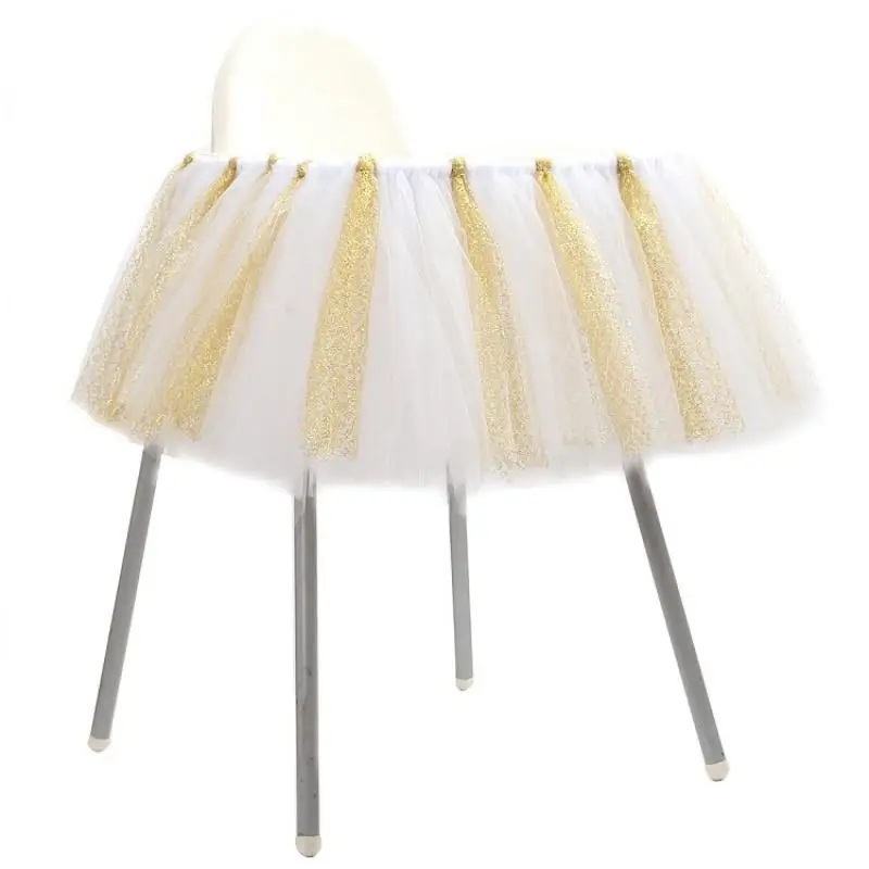 Baby Dining Chair Skirt Baby Shower Party Birthday Decoration Tutu Mesh Fluffy Chair Skirt