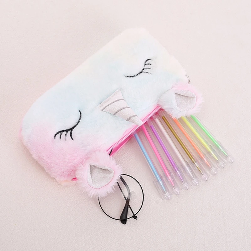 

Soft Plush Unicorn Pencil Bag Case for Colored Pencils Plush Pencil Bag Zipper Bag Makeup Storage Cute School Office Bag