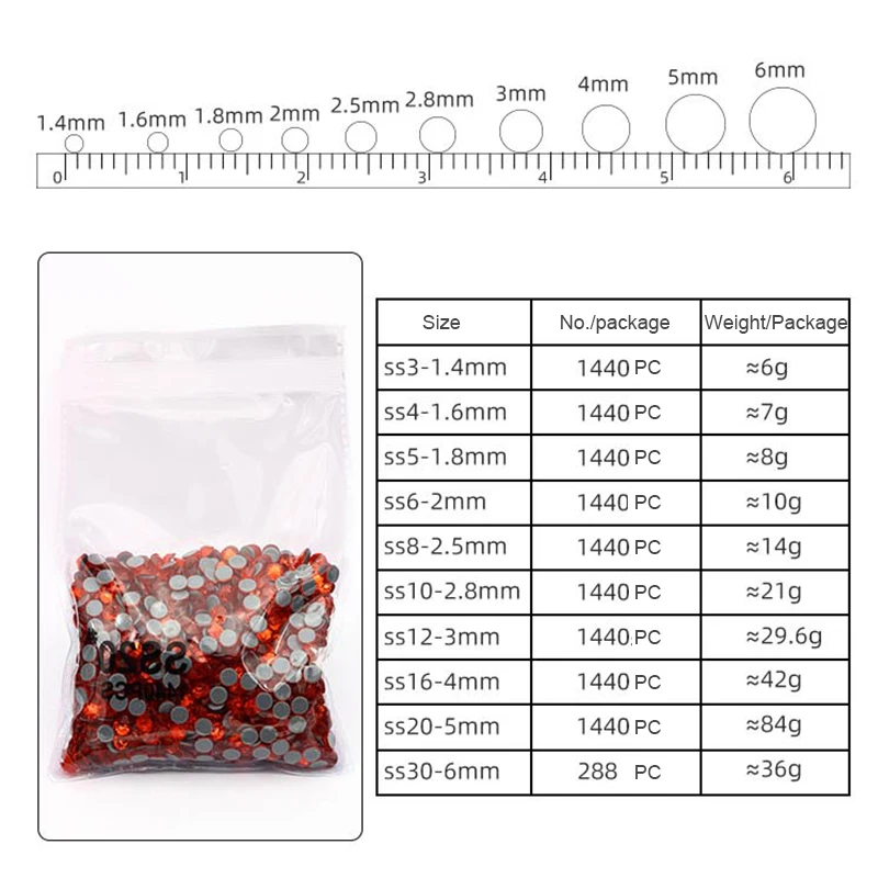 4200 piezas de diamantes de imitación planos para manualidades, cristales  redondos para ropa 1.5 mm - 4.8 mm, 6 tamaños