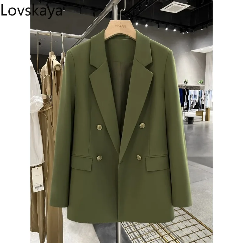 

New popular autumn retro lazy Hong Kong style suit top seaweed green fried street small suit jacket for women