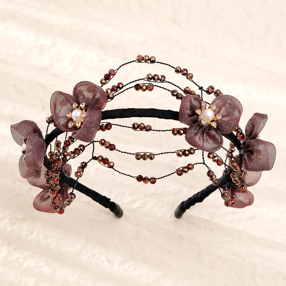 

Luxury Pearl Handcrafted Red Crystal Wedding Hair Bands for Women's Jewelry Headwear Hair Accessories Popular Jewelry