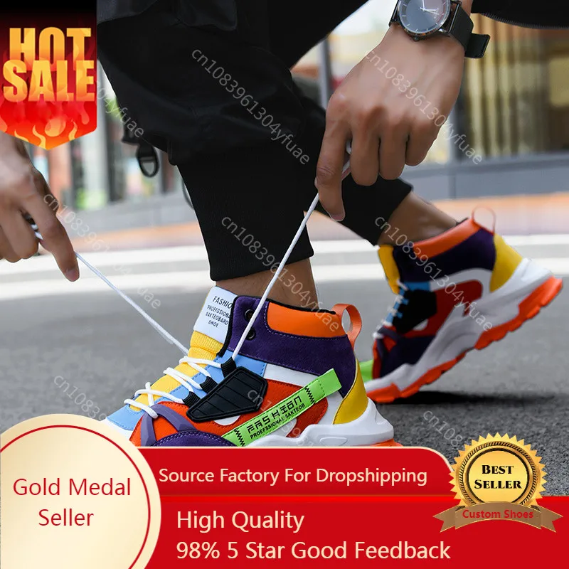 

Fashion Spring Colorful Splicing Men Casual Shoes Yellow Bottom Men Sneakers Comfort Leather Men's Designer Shoes Zapatos Hombre
